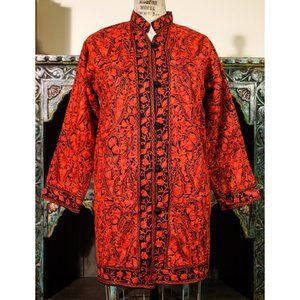 Heavily Embroidered Vine & Paisley Wool Overcoat - Made in India